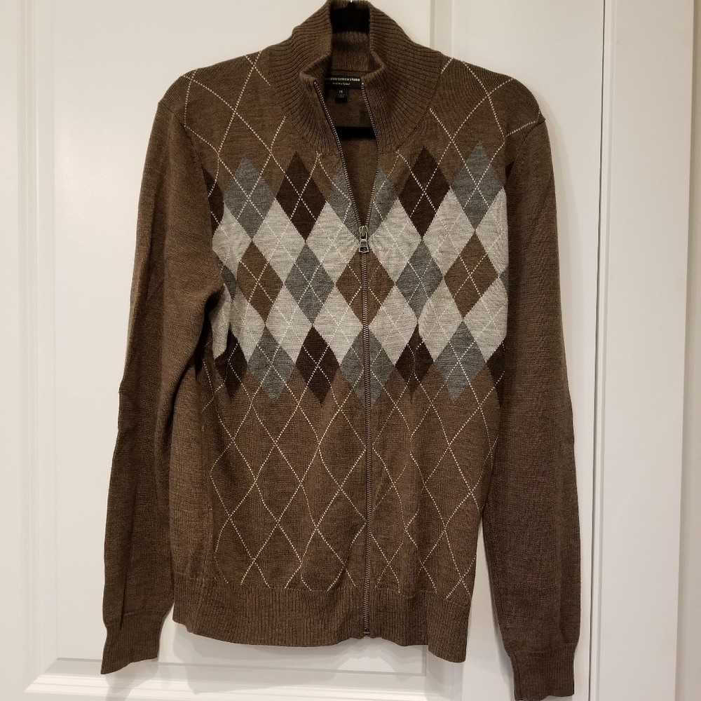 EXPRESS. Brown argyle 100% merino wool (M)